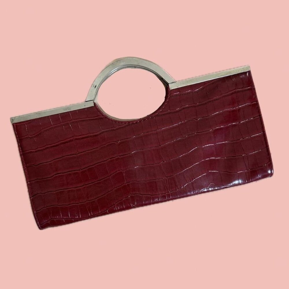 🧡 2 for 10$ Elegant burgundy clutch with croc-embossed faux leather clutch